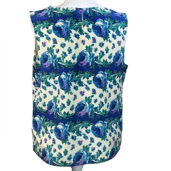 Talbots Boxy Silk and Cotton Tank Top Blue Green Purple Floral Womens Petite 14P - Picture 5 of 16